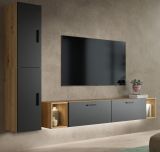 Wohnwand Onawa in Grau und Artisan Eiche Wohnkombination h�ngend / stehend 249 x 184 cm