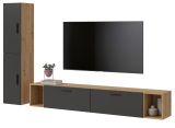 Wohnwand Onawa in Grau und Artisan Eiche Wohnkombination h�ngend / stehend 249 x 184 cm