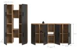 Wohnwand Onawa in Grau und Artisan Eiche Wohnkombination h�ngend / stehend 259 x 184 cm