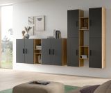 Wohnwand Onawa in Grau und Artisan Eiche Wohnkombination h�ngend / stehend 259 x 184 cm