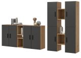 Wohnwand Onawa in Grau und Artisan Eiche Wohnkombination h�ngend / stehend 259 x 184 cm