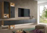 Wohnwand Onawa in Grau und Artisan Eiche Wohnkombination h�ngend / stehend 300 x 178 cm