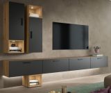 Wohnwand Onawa in Grau und Artisan Eiche Wohnkombination h�ngend / stehend 300 x 178 cm