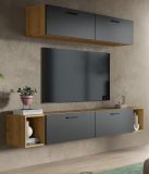 Wohnwand Onawa in Grau und Artisan Eiche Wohnkombination 202 x 184 cm, Soft-Close