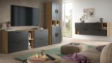 Wohnwand Onawa in Grau und Artisan Eiche Wohnkombination 202 x 184 cm, Soft-Close