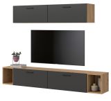 Wohnwand Onawa in Grau und Artisan Eiche Wohnkombination 202 x 184 cm, Soft-Close