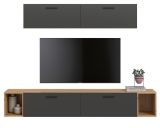 Wohnwand Onawa in Grau und Artisan Eiche Wohnkombination 202 x 184 cm, Soft-Close