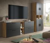 Wohnwand Onawa in Grau und Artisan Eiche Wohnkombination 256 x 178 cm, Soft-Close