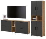 Wohnwand Onawa in Grau und Artisan Eiche Wohnkombination 256 x 178 cm, Soft-Close