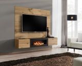 TV-Lowboard Set Public in Wotan Eiche, Flat-TV Unterschrank h�ngend mit Ethanol Kamin und Akustikpaneel, 180 cm
