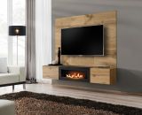 TV-Lowboard Set Public in Wotan Eiche, Flat-TV Unterschrank h�ngend mit Ethanol Kamin und Akustikpaneel, 180 cm