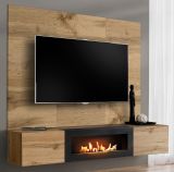 TV-Lowboard Set Public in Wotan Eiche, Flat-TV Unterschrank h�ngend mit Ethanol Kamin und Akustikpaneel, 180 cm
