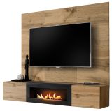 TV-Lowboard Set Public in Wotan Eiche, Flat-TV Unterschrank h�ngend mit Ethanol Kamin und Akustikpaneel, 180 cm