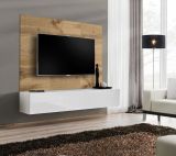 TV-Lowboard Set Public in Wotan Eiche und wei�, Flat-TV Unterschrank h�ngend mit Akustikpaneel, 180 cm