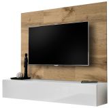 TV-Lowboard Set Public in Wotan Eiche und wei�, Flat-TV Unterschrank h�ngend mit Akustikpaneel, 180 cm