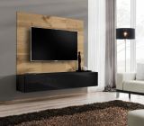 TV-Lowboard Set Public in Wotan Eiche und schwarz, Flat-TV Unterschrank h�ngend mit Akustikpaneel, 180 cm