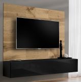 TV-Lowboard Set Public in Wotan Eiche und schwarz, Flat-TV Unterschrank h�ngend mit Akustikpaneel, 180 cm