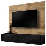 TV-Lowboard Set Public in Wotan Eiche und schwarz, Flat-TV Unterschrank h�ngend mit Akustikpaneel, 180 cm