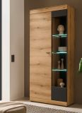 Vitrine Assina in Evoke Eiche und grau matt Vitrinenschrank 90 x 201 cm, Soft-Close