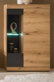 Vitrine Assina in Evoke Eiche und grau matt Vitrinenschrank 90 x 141 cm, Soft-Close
