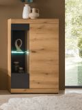 Vitrine Assina in Evoke Eiche und grau matt Vitrinenschrank 90 x 141 cm, Soft-Close