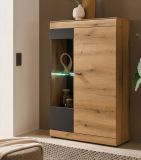 Vitrine Assina in Evoke Eiche und grau matt Vitrinenschrank 90 x 141 cm, Soft-Close