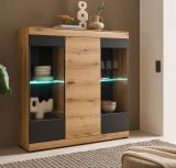 Highboard Assina in Evoke Eiche und grau matt Vitrine 140 x 141 cm, Soft-Close
