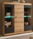 Highboard Assina in Evoke Eiche und grau matt Vitrine 140 x 141 cm, Soft-Close