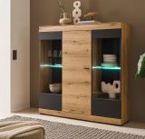 Highboard Assina in Evoke Eiche und grau matt Vitrine 140 x 141 cm, Soft-Close