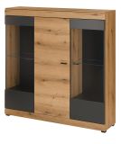 Highboard Assina in Evoke Eiche und grau matt Vitrine 140 x 141 cm, Soft-Close