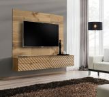 TV-Lowboard Set Public in Wotan Eiche und schwarz, Flat-TV Unterschrank h�ngend mit Akustikpaneel, 180 x 148 cm