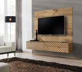 TV-Lowboard Set Public in Wotan Eiche und schwarz, Flat-TV Unterschrank h�ngend mit Akustikpaneel, 180 x 148 cm