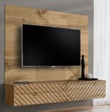 TV-Lowboard Set Public in Wotan Eiche und schwarz, Flat-TV Unterschrank h�ngend mit Akustikpaneel, 180 x 148 cm