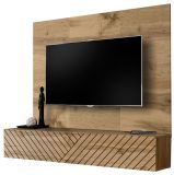 TV-Lowboard Set Public in Wotan Eiche und schwarz, Flat-TV Unterschrank h�ngend mit Akustikpaneel, 180 x 148 cm