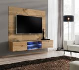 TV-Lowboard Set Public in Wotan Eiche, Flat-TV Unterschrank h�ngend mit LED und Akustikpaneel, 180 cm