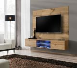 TV-Lowboard Set Public in Wotan Eiche, Flat-TV Unterschrank h�ngend mit LED und Akustikpaneel, 180 cm