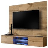 TV-Lowboard Set Public in Wotan Eiche, Flat-TV Unterschrank h�ngend mit LED und Akustikpaneel, 180 cm