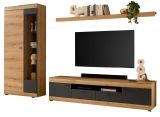 Wohnwand Assina in Evoke Eiche und grau matt Wohnkombination 300 x 201 cm, Soft-Close