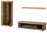 Wohnwand Assina in Evoke Eiche und grau matt Wohnkombination 300 x 201 cm, Soft-Close