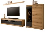 Wohnwand Assina in Evoke Eiche und grau matt Wohnkombination 300 cm, Soft-Close
