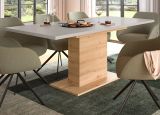Esstisch Home-X in kaschmir und Artisan Eiche S�ulentisch ausziehbar 150 - 190 cm