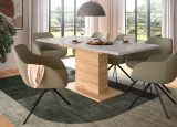 Esstisch Home-X in kaschmir und Artisan Eiche S�ulentisch ausziehbar 150 - 190 cm