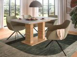 Esstisch Home-X in kaschmir und Artisan Eiche S�ulentisch ausziehbar 150 - 190 cm