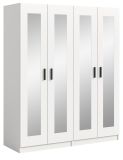 Kleiderschrank Jondal in wei� Dreht�renschrank mit Spiegel 4-t�rig skandinavisch 160 x 194 cm
