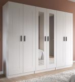 Kleiderschrank Jondal in wei� Dreht�renschrank mit Spiegel 6-t�rig skandinavisch 240 x 194 cm