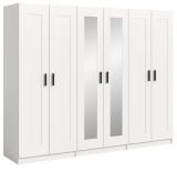 Kleiderschrank Jondal in wei� Dreht�renschrank mit Spiegel 6-t�rig skandinavisch 240 x 194 cm
