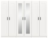 Kleiderschrank Jondal in wei� Dreht�renschrank mit Spiegel 6-t�rig skandinavisch 240 x 194 cm