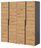 Kleiderschrank Orla in Artisan Eiche und grau Dreht�renschrank 4-t�rig 162 x 176 cm