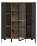 Highboard Graz in schwarz und Nox Eiche Vitrine 115 x 137 cm
