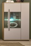Highboard Design-D in Kaschmir und Cremona Eiche Vitrine 90 x 140 cm